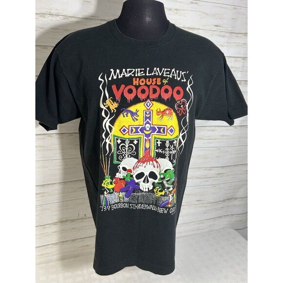 Vtg 1998 Marie Laveau's House of Voodoo T-shirt Black New Orleans Skull XL Adult
